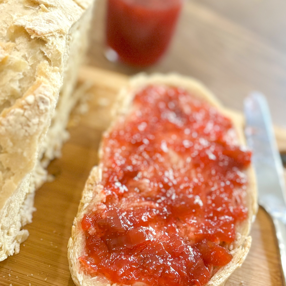 Category image for healthy snacks, sourdough bread with strawberry rhubarb jam