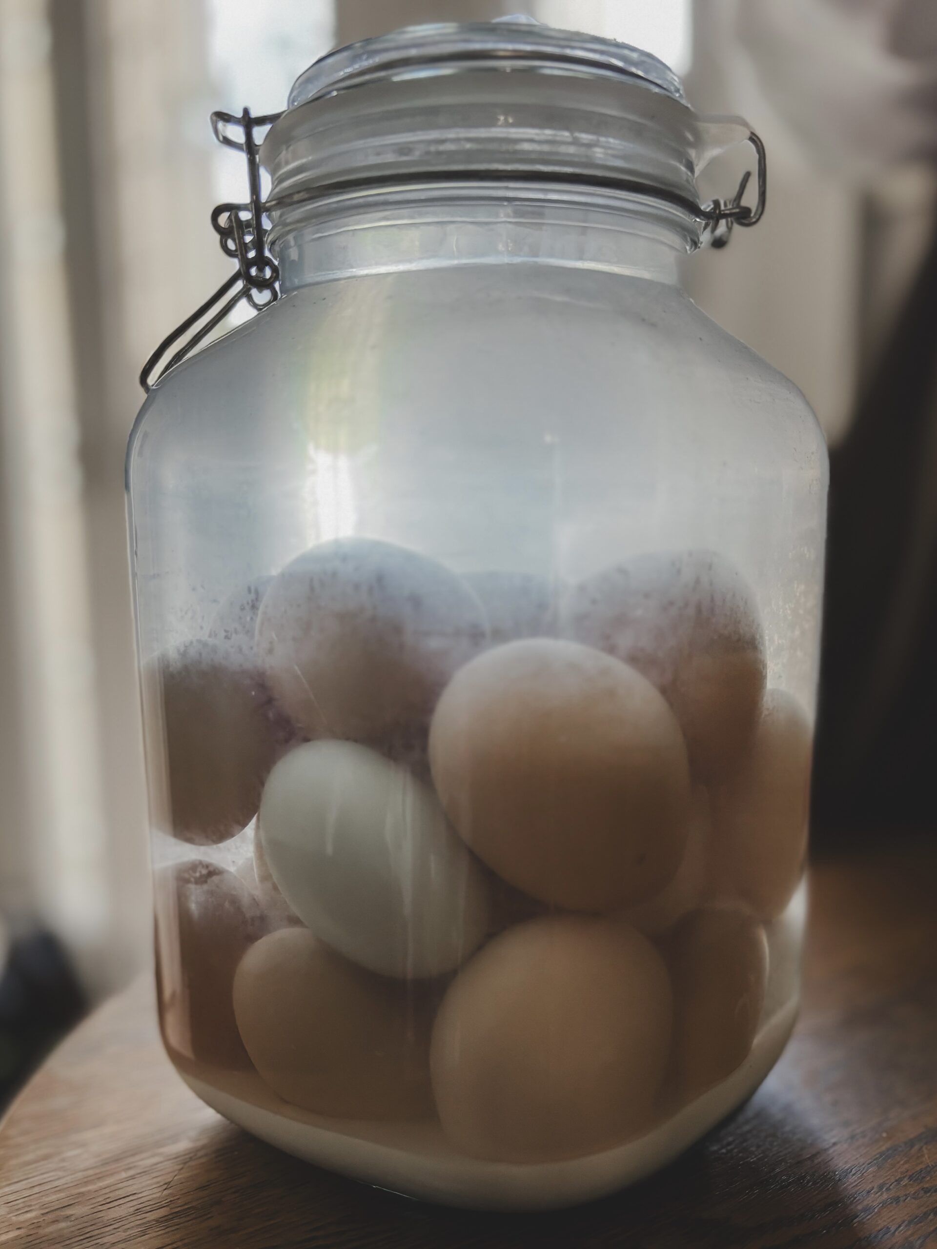 Water glassed eggs in jar