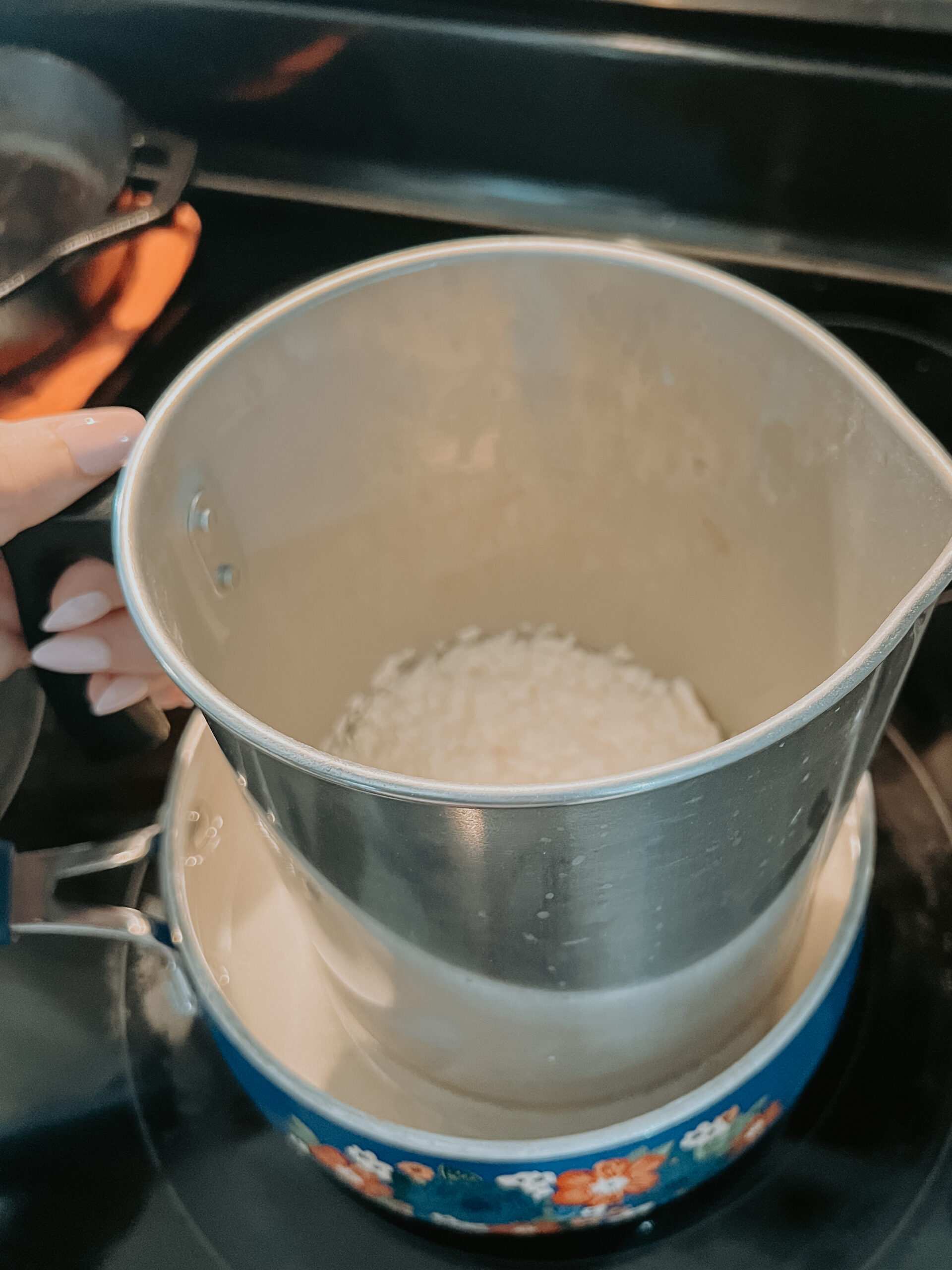 Double Boiler for homemade beeswax candles on the stove