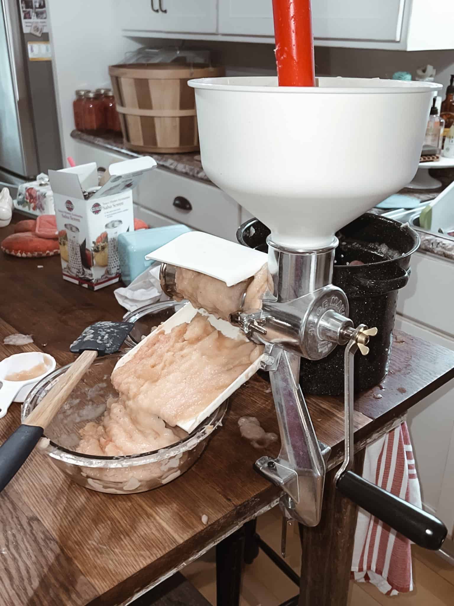 Sauce master being used to make homemade applesauce