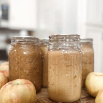 Finished applesauce canned with apples surrounding