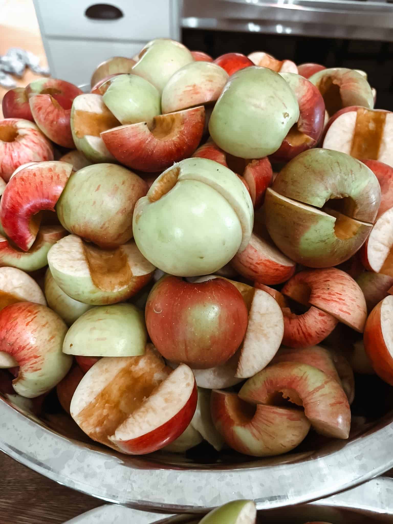 Cut and cored apples for homemade applesauce