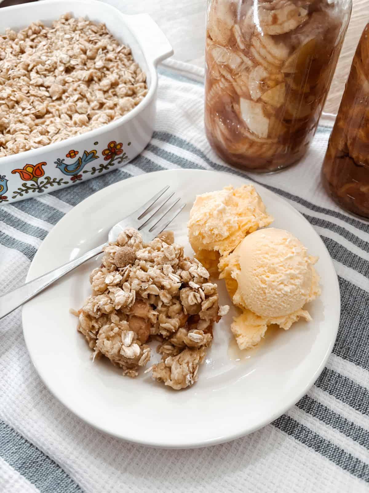 Homemade sourdough discard apple crisp with homemade raw milk ice cream