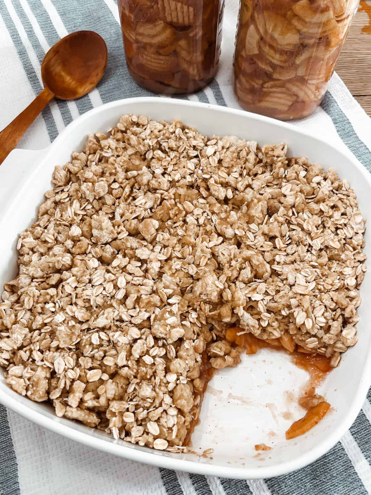 Finished sourdough discard apple crisp on display